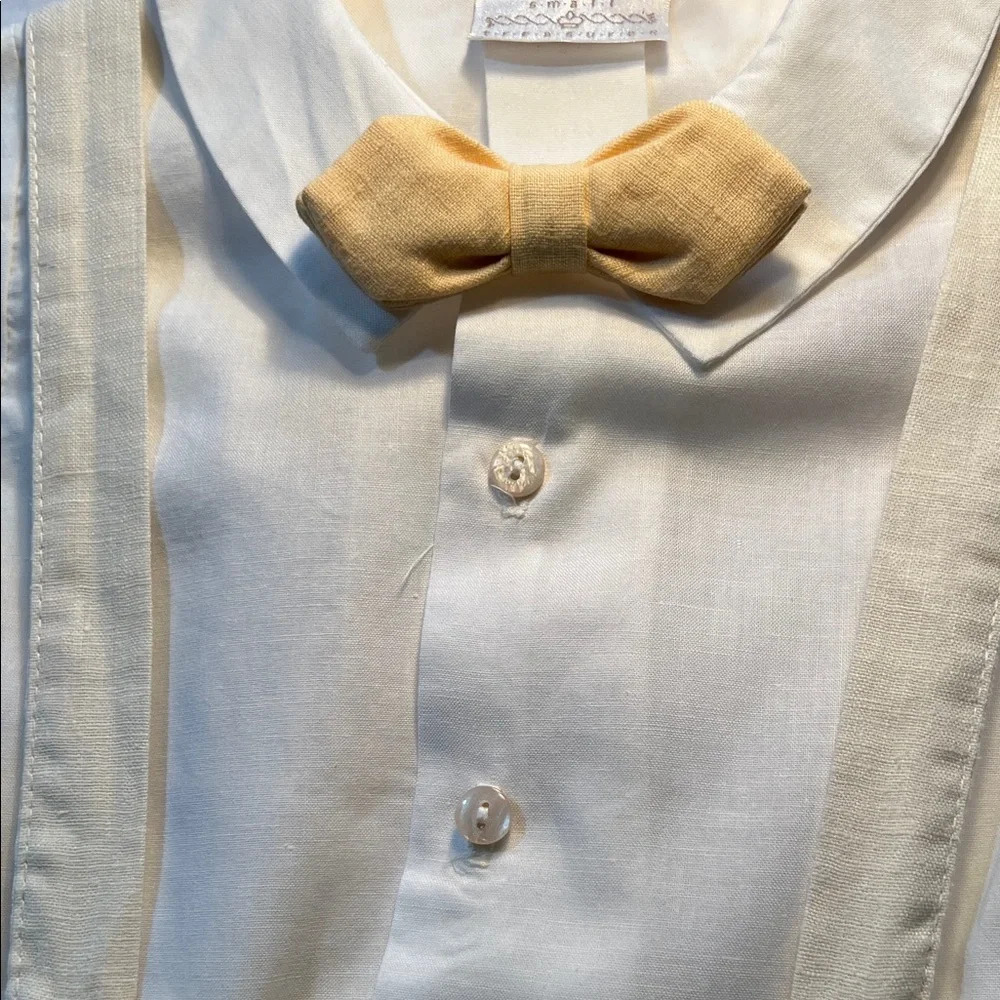 Vintage Kids Beige Suspender Outfit with Bow Tie. It's Classic!​